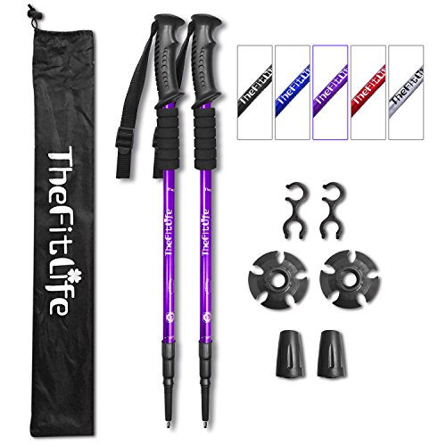 TheFitLife Nordic Walking Bergsteigen Anti-Schock Trekking Walking Trail-Stöcke, 2er Pack, zusammenschiebbare Teleskopstöcke, ultraleicht für Wandern, Bergsteigen (Lila)