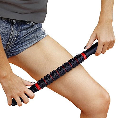 Faszienroller mit  Griff – Triggerpunkt Massage Stick zur Muskelentspannung & Muskelkater Linderung – Massageroller Stab zur Tiefengewebsmassage & Schmerzlinderung (Rot mit Noppen)