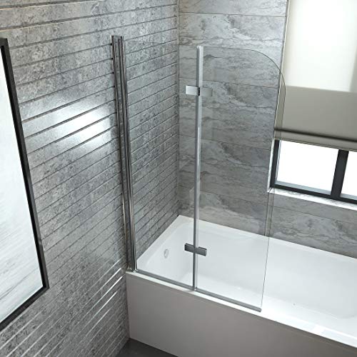 EMKE Duschabtrennung 100x140cm Faltwand für Badewanne, Duschwand Badewannenaufsatz mit 6mm Nano Easy Clean Glas
