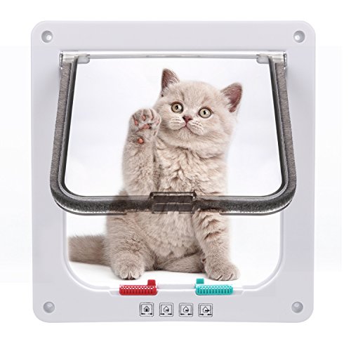 Sailnovo Katzenklappe 4-Way Magnetic Lock hundeklappe Haustiertüre Cat Flap 19*20*5.5cm Dog Cat Pet Door Flap Easy Install with Telescopic Frame with Heavy Duty Quiet Magnetic Frame, M weiß