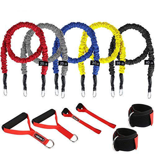 Resistance Bands Widerstandsband Set,Expander Bänder Band Tubes Fitnessbänder-Set mit 5 Fitnessgummi Schläuchen 2 x Griffen 2 x Türrahmenbefestigung 2 x Fußbefestigung 1 x Aufbewahrungsbeutel