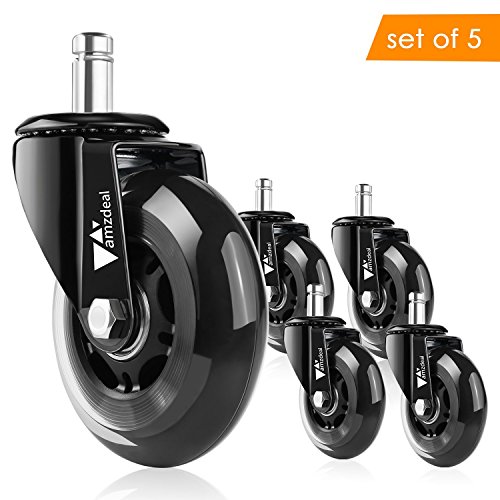 amzdeal Hartbodenrollen Drehstuhlrollen Set für Bürostühle, 5er ruhige Bürostuhlrollen belastbar bis 290kg Durchmesser 75mm geeignet für alle Fußböden
