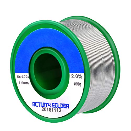 Fixget 1mm bleifreie Lötdraht, Tabiger Lötzinn mit Kolophonium Kern Sn97.3% Rosin2% Cu0.7% für elektrisches Löten 100g (bleifreie Lötdraht)