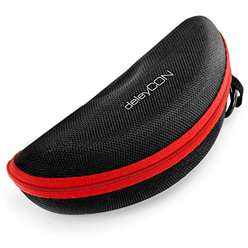 deleyCON Brillenetui Hardcase Hartschalen Etui Brillentasche Brillenbox Hardcover Tasche Brillen Lesebrillen Sonnenbrillen Brillenputztuch - Schwarz Rot