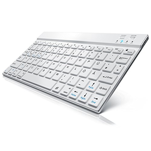 CSL - Ultra Slim Bluetooth Tastatur (Aluminium-Gehäuse) - Bluetooth 3.0 (Wireless) - Deutsches Tastatur-Layout - weiß/silber - Layout optimiert für Apple Produkte - Anwendung auch für PC / Android Geräte - in weiß