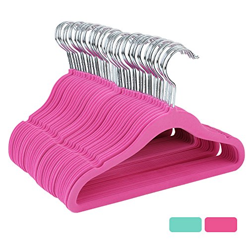 HOMFA Kinder 40er Kleiderbügel 30cm Samtkleiderbügel für Kinder und Baby mit Samt überzogen Draht Haken drehbar Antirutsch (40er rosa)