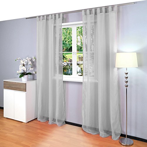 2er Set transparente einfarbige Gardine aus Voile, viele attraktive Farben, Maße: 245x140cm, Model Gräfenstayn Venezia (Farbe grau)