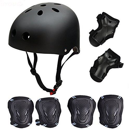 SymbolLife Skateboard / Skate Protektoren Set mit Helmet -- Skate Helmet Knie Pads Elbow Pads mit Handgelenkschoner für Skate, Skateboard, Roller Skate, BMX, Bike und anderen Extreme Sports, L Schwarz