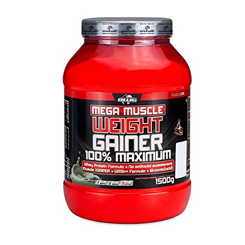 BWG Mega Muscle Weight Gainer 100% Maximum, Muscle Line, Mega Vanilla, Dose mit Dosierlöffel, 1er Pack (1 x 1500g)