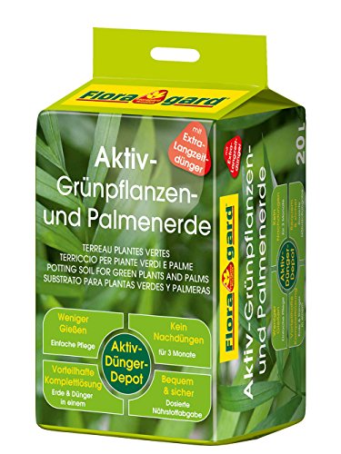 Floragard Aktiv-Grünpflanzen- und Palmenerde 20 L • Spezialerde für Palmen, Farne, Ficus, andere Grün- und Zimmerpflanzen • mit 3-Monate-Langzeitdünger • zum Topfen und Umtopfen