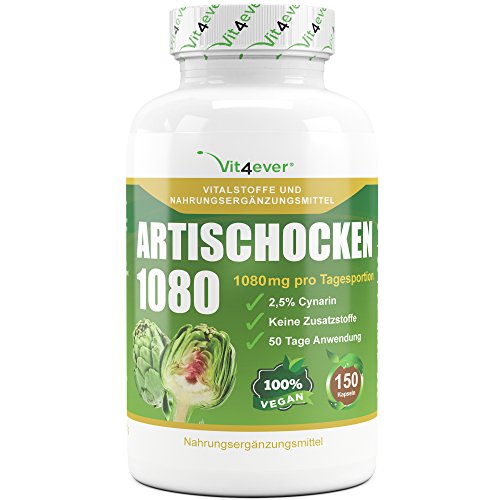 Artischocken 1080, 150 vegane Kapseln, 1080mg Artischocken-Extrakt, 2,5% Cynarin, Vit4ever