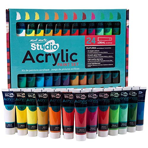 Mont Marte Premium Acrylfarben Set – 24 Stück, 36ml Tuben – Ideal für Acrylmalerei – Brillante Lichtechte Farben mit großer Deckkraft – Perfekt geeignet für Anfänger, Profis und Künstler