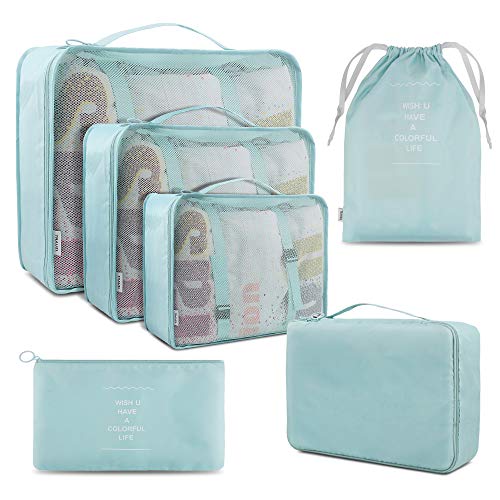 Koffer Organizer Reise Kleidertaschen, BROTOU 6 Stück Taschen Organiser für Kleidung, Schuhe, Unterwäsche, Kosmetik, Bücher, Süßigkeiten und andere Zubehör (Hellblau)