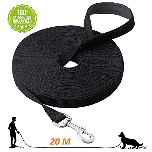 Fttouuy Schleppleine Hunde - 20m Übungsleine mit Gepolsterten Griff- Robuste Trainings Leine aus langlebigem Nylon - Laufleine für große & Kleine Hunde