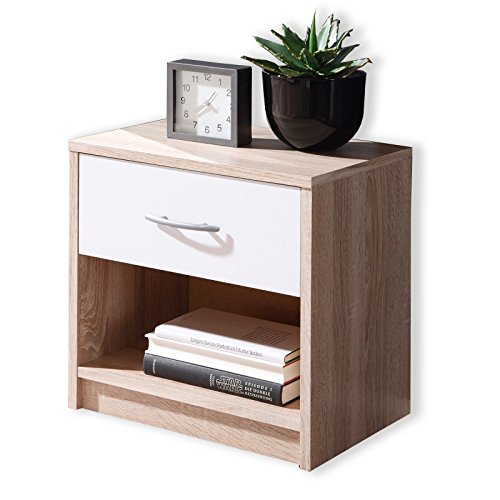 Stella Trading Pepe Nachtkommode, Holz, sonoma / weiß, 28 x 39 x 41 cm