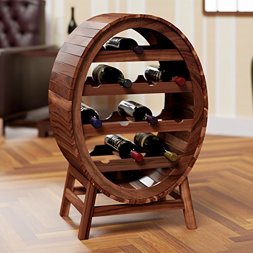 Weinregal für 12 Flaschen aus Massiv Holz im stilvollem Design Höhe 90cm Weinständer Weinfass Flaschenregal Fass Flaschenständer Vintage
