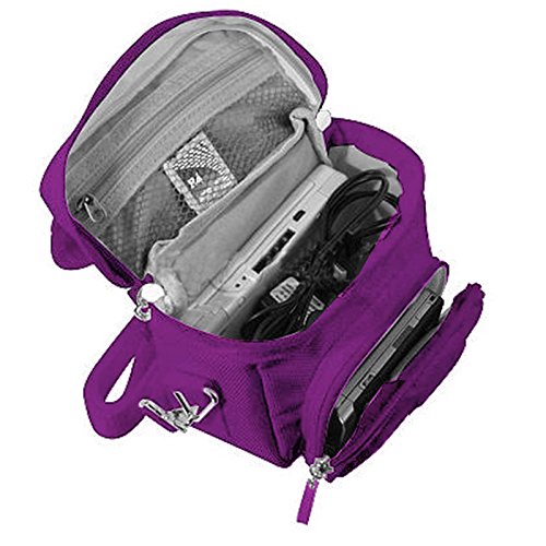 Orzly Travel Bag für alle Nintendo DS Konsole Modell Versionen mit Faltbarer Bildschirm (Original DS / 3DS / DS Lite / 3DS XL / DSi / New 3DS / New 3DS XL / 2DS XL / etc.) - Tasche enthält: Schultergurt + Tragegriff + Gürtelschlaufe + Fächer für Zubehör (Spiele / Stifte / Lade Kabel / Amiibo / etc.) - LILA