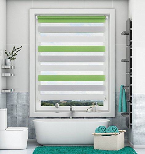 Doppelrollo Klemmfix ohne Bohren Duo Rollo mit Klämmträgern Sicht und Sonnenschutz für Fenster und Türen Grün-Grau-Weiß 40x150cm