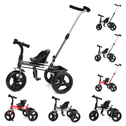 Clamaro 'Buttler Basic' 2in1 Kinderwagen Dreirad ab 1 Jahr mit lenkbarer Schubstange (Farbe: Bronze), mit flüsterleisen Gummireifen, Klappbaren Fußrasten, Vor- und Rücklauf, Kinderdreirad durch Umbau für Jungen und Mädchen ab ca. 1 bis 5 Jahren geeignet