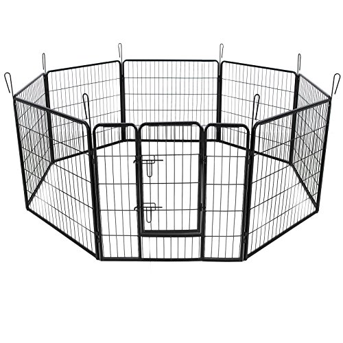 SONGMICS 8-Eck Welpenauslauf Welpenlaufstall für Hunde Kaninchen kleine Haustiere mit Tür 80 x 80 cm Farben auswählbar (Schwarz) PPK88H