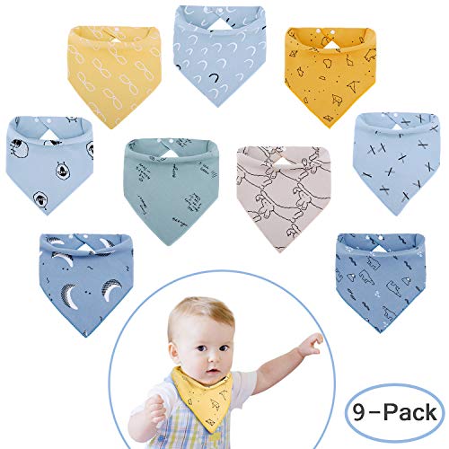 Viedouce Baby Dreieckstuch Lätzchen mit 2 Verstellbares Druckknopf,100% Bio-Baumwolle,Weiche & Absorbierende,Baby Halstücher Drool Lätzchen für Jungen Mädchen (Farbe-02, 9 Packs)