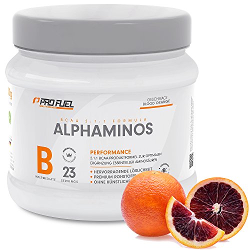 BCAA Pulver (Aminosäuren) sensationeller Geschmack | Aminos 2:1:1 (Leucin, Isoleucin, Valin) Hochdosiert, Vegan | Für Muskelaufbau, Abnehmen & Sport | PROFUEL Alphaminos 300g - BLUTORANGE