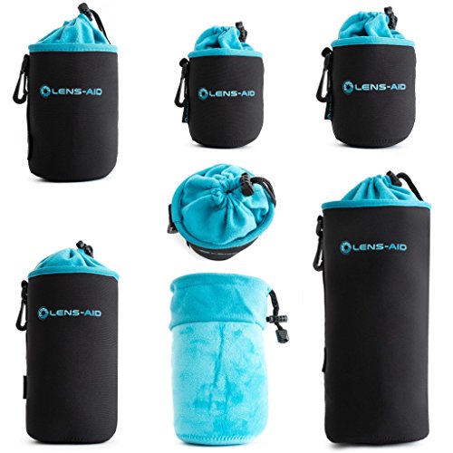 Lens-Aid Neopren Objektivbeutel mit Fleece-Fütterung als Set Oder einzeln Objektivtasche BZW. Köcher als Schutz für Objektiv, Blitz, Monitor, Kamera-Zubehör