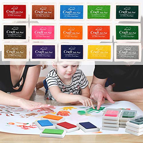 Pomisty Stempelkissen Fingerabdruck Set 15 Farben, Finger Stempelkissen Bunt Stamp Pad für Papier Handwerk Stoff, Fingerabdruck, Scrapbook, Malerei Hochzeit Kinder Geburtstags Gastgeschenke.