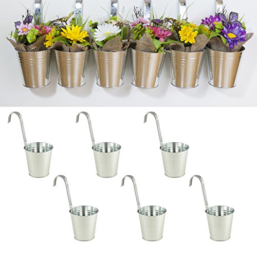 6er Set Hängetopf Silber aus Zink Ø 13 cm, Blumentopf Vase Balkon Garten