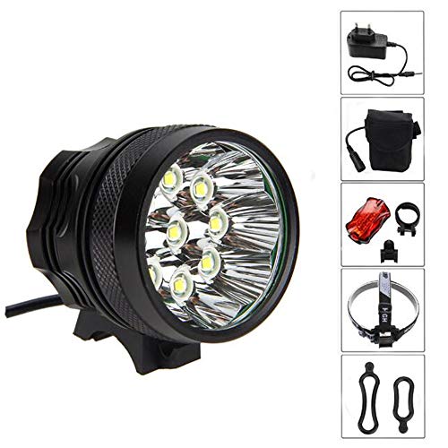 YSYSY 18000LM 9X CREE XM-L T6 wasserdicht Fahrradlicht, Scheinwerfer, Kopflampen, Stirnlampe, Fahrrad Vorderes Leuchtturm, 3 Modes mit 6 x 18650 Akku-Ladegerät