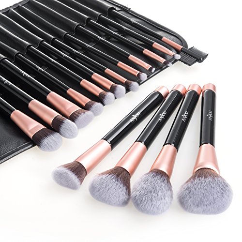 Anjou Make Up Pinsel Set 16pcs Professionelles Mattrosegoldenes Schminkpinsel Kosmetikpinsel Lidschatten Gesichtspinsel Eyeliner mit elegantem Reiseetui aus PU-Leder