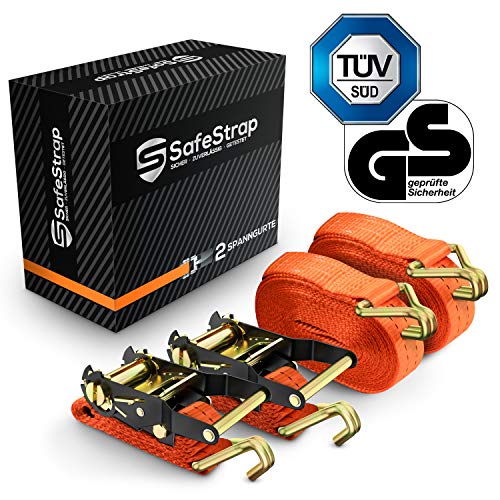 SafeStrap Spanngurte mit Haken - mit TÜV G/S - Extrem robuste Zurrgurte nach EN 12195-2 - 6m lange Ratschengurte mit 2000kg Kapazität [2er Set]