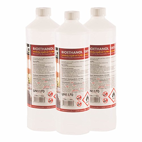 15 L Bio Ethanol Premium 100% (15 x 1 L) für Kamin - versandkostenfrei - in 15 sicheren 1 L Flaschen für den Gebrauch zuhause