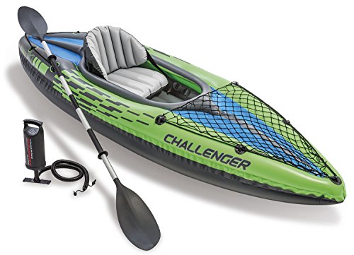 Intex Schlauchboot Aufblasbares Kajak Boot Challenger K1 Phthalates Free Inkl. 84 Paddel und Luftpumpe, 274 X 76 X 33 cm, 68305NP