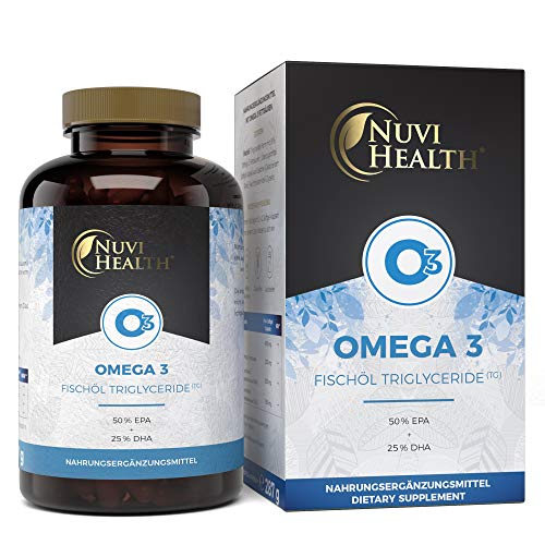 Nuvi Health Omega 3 Fischöl Triglyceride Form - 200 Kapseln mit 1000 mg (50% EPA + 25% DHA) - Laborgeprüfte Reinheit & Qualität - Hochdosiert - Aus nachhaltigem Fischfang