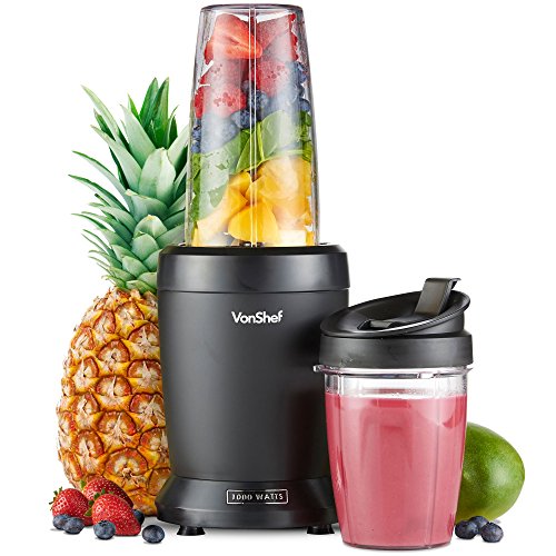 VonShef UltraBlend Standmixer & Smoothie Maker 1000 W - 800ml und 500ml Behälter, 1 schwappsicherer Deckel, 1 Sip & Seal Deckel