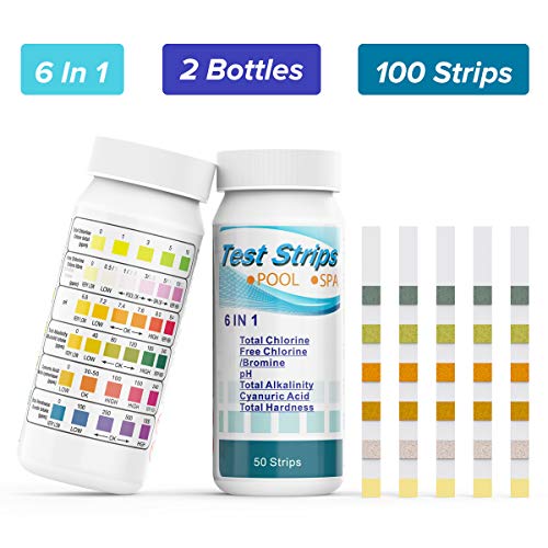 Homtiky PH Teststreifen Pool, 6 in 1 wassertester, Doppelpack 100 Stück Teststreifen für Pool, Trinkwasser pH-Wert/Chlor/Alkalinität/Cyanursäure und Wasserhärte