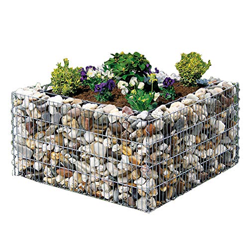 bellissa Gabionen-Hochbeet PREMIUM 4-Eck - 95680 - Steinkorb-Pflanzkübel quadratisch - Bausatz inkl. Trennfolie - 80 x 80 x 40 cm