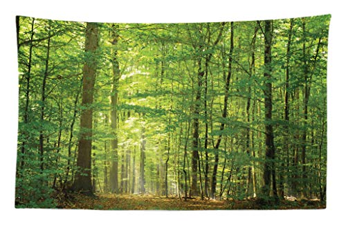ABAKUHAUS Wald Wandteppich und Tagesdecke Laub Wald Sommeraus Weiches Mikrofaser Stoff 230 x 140 cm Waschbar ohne Verblassen Grün