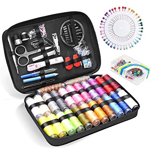 Samione Nähset mit 234 Teilen Nähzubehör, Mini Haushalt Nähzeuge komplettes Nähset für Anfänger, Reisende, und Kinder, Tragbare Hochwertigem Oxfords Etui, Schwarz - Tolles Geschenk
