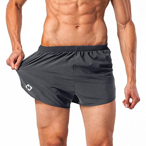 NAVISKIN Herren leichte und schnelltrocknende Split Laufshorts Trainingsshorts (ohne eingearbeiteten Slip) Grau Größe M