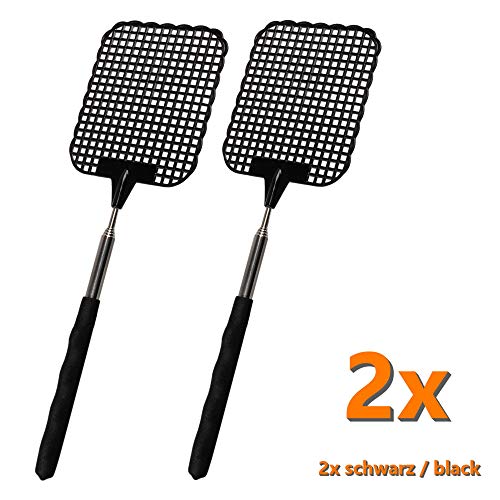 ECENCE 2er Set ausziehbare Fliegenklatschen Teleskop ausziehbar 26cm - 72cm lang Schwarz 41010103