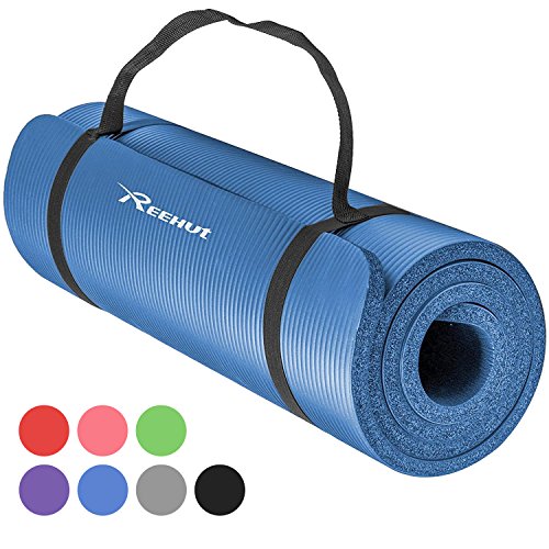 Reehut 12mm NBR Gymnastikmatte + Tragegurt Extra-Dick Rutschfest Phthalatenfrei Unisex Sportmatte für Yoga Pilates Fitness Gymnasitk, 181 x 61 cm（Blau）