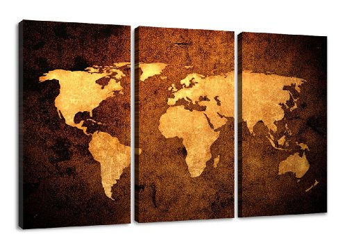 Visario Leinwandbilder 1162 Bild auf Leinwand Weltkarte, 160 x 90 cm, 3 Teile