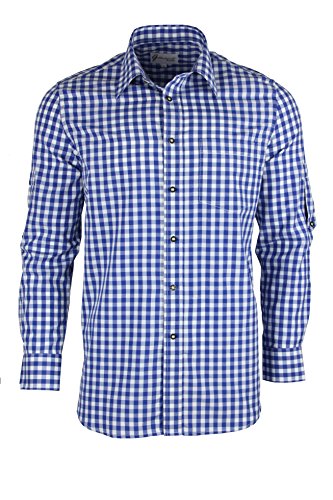 Trachtenhemd kariert in 6 Farben Gr. XS-XXXL mit Krempelärmeln Deutscher Hersteller (L, blau)