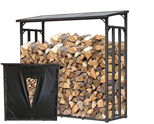Quick-Star Metall Kaminholzregal Anthrazit 143 x 70 x 145 cm Garten Kaminholzunterstand 1,4 m³ Stapelhilfe Aussen mit Wetterschutz Schwarz
