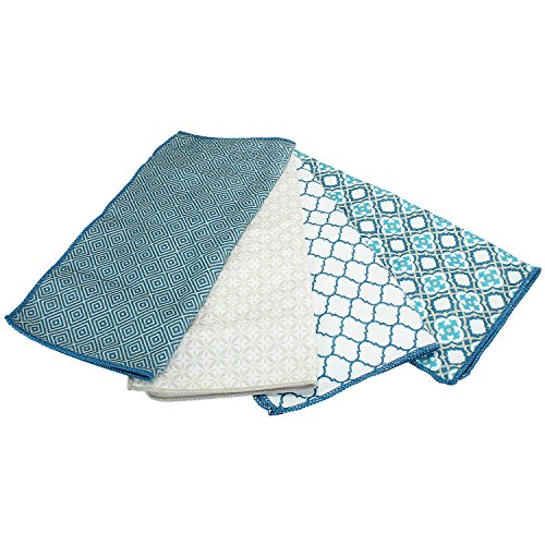 4er Set Design Microfaser Spültücher blau / türkis. Putztuch Mikrofaser Set / Spül-Lappen, Putz-Lappen. Saugstark, waschbar