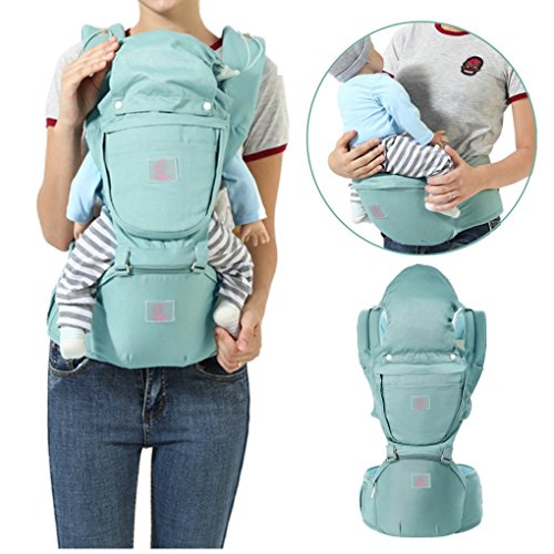 Babytragen, Ergonomische Babytrage, InnoBeta Baby und Kindertrage, Bauchtrage mit Abnehmbarer Hüftsitz, Breiten Schultergurt, Winddichte Kappe, Abnehmbarer Windschutz