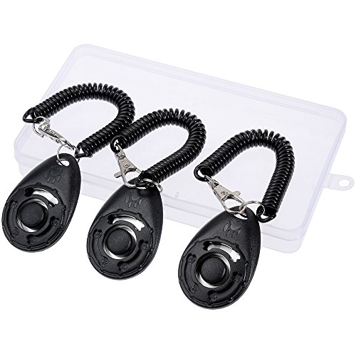 Faburo 3pc Profi Clicker mit Sprialband Clickertraining für Hunde Katzen Pferde Inklusive DE Anleitung ,Schwarz