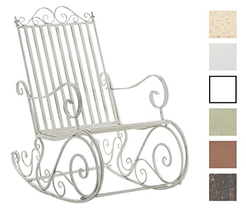 CLP Eisen-Schaukelstuhl SMILLA im Landhausstil | Schwingstuhl mit hoher Rückenlehne | In verschiedenen Farben erhältlich Antik Weiß